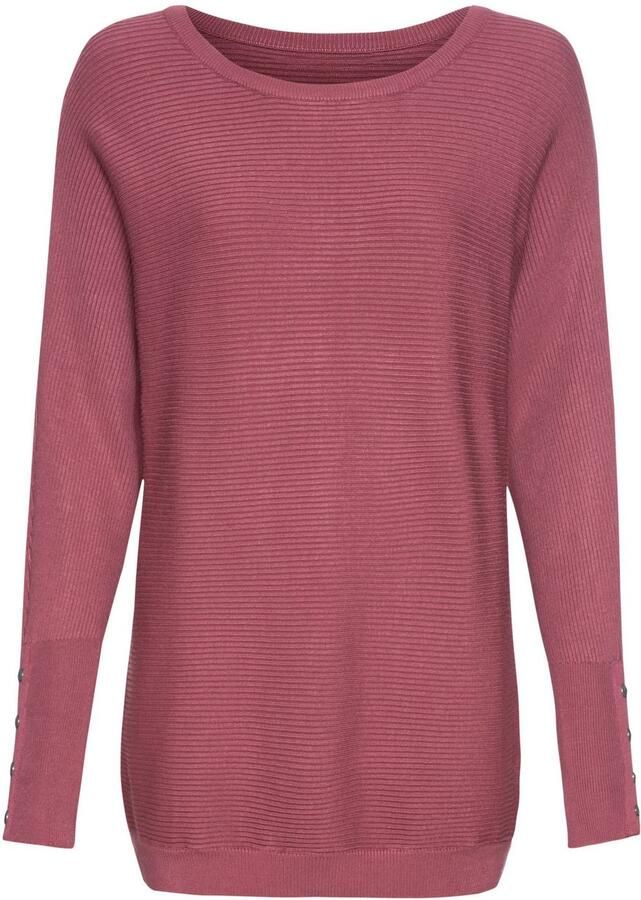 Laura Scott Trui met vleermuismouwen Overgangstrui met oversized mouwen in ribbreisel