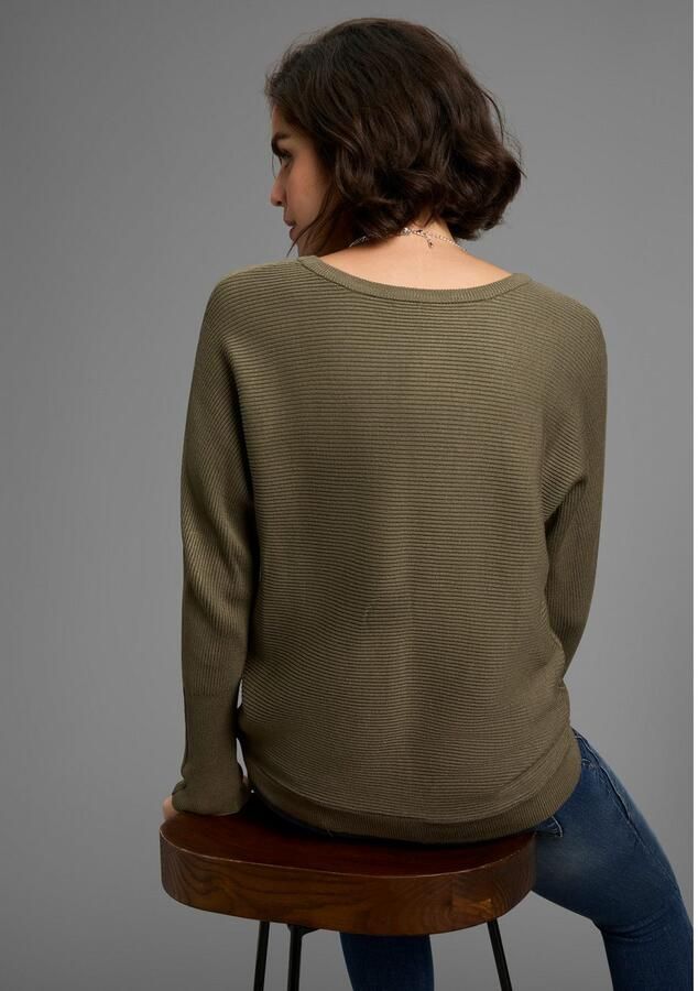 Laura Scott Trui met vleermuismouwen Overgangstrui met oversized mouwen in ribbreisel - Foto 11