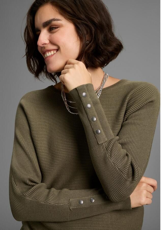 Laura Scott Trui met vleermuismouwen Overgangstrui met oversized mouwen in ribbreisel - Foto 4