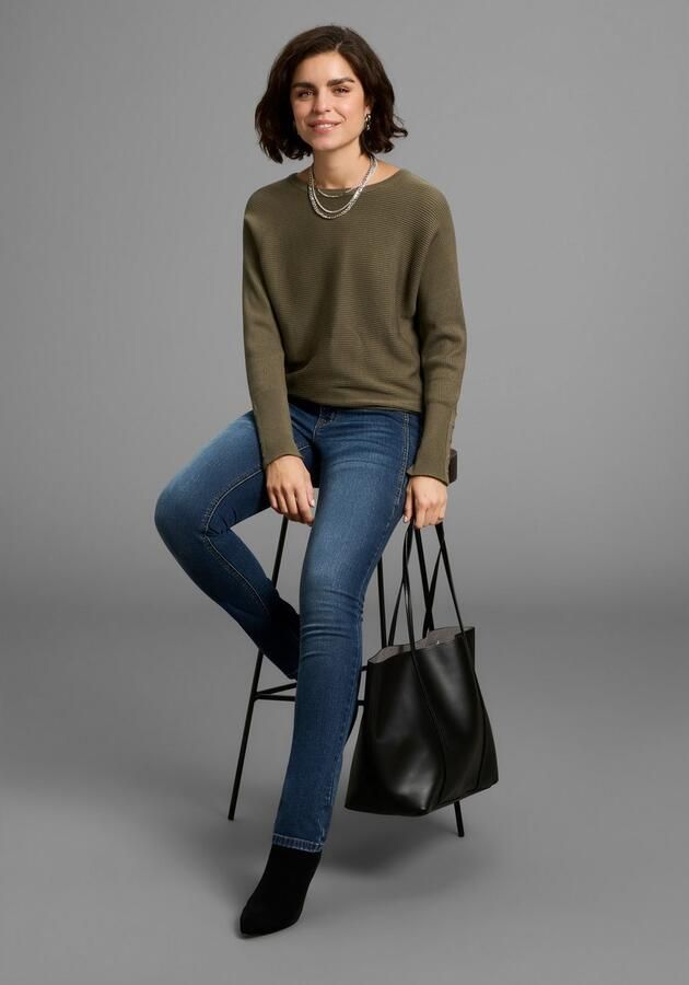 Laura Scott Trui met vleermuismouwen Overgangstrui met oversized mouwen in ribbreisel - Foto 6