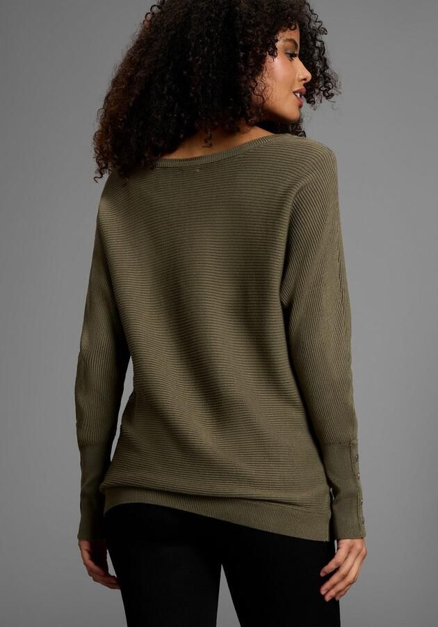 Laura Scott Trui met vleermuismouwen Overgangstrui met oversized mouwen in ribbreisel - Foto 7