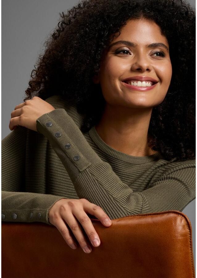 Laura Scott Trui met vleermuismouwen Overgangstrui met oversized mouwen in ribbreisel - Foto 3