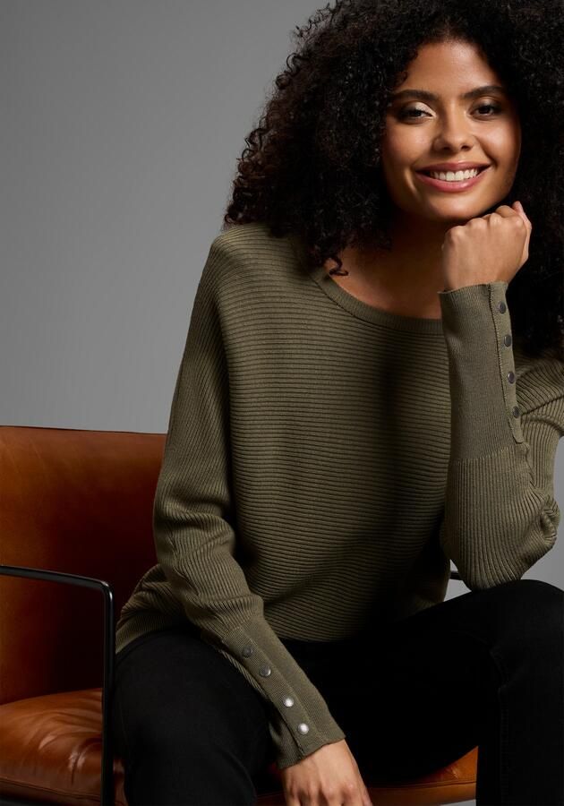 Laura Scott Trui met vleermuismouwen Overgangstrui met oversized mouwen in ribbreisel - Foto 9