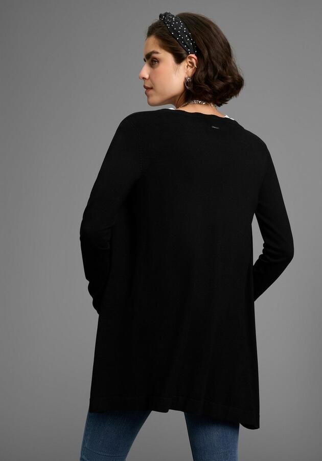 Laura Scott Vest Fijn breisel in lange vorm met vrouwelijke golvende rand - Foto 2