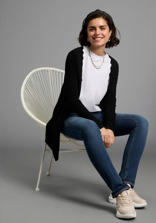 Laura Scott Vest Fijn breisel in lange vorm met vrouwelijke golvende rand - Foto 4