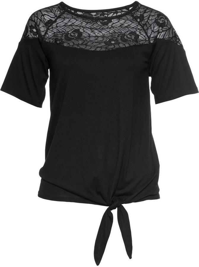 Laura Scott Wikkelshirt halfarm figuurvolgende pasvorm van single jersey en kant