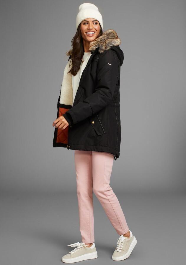 Laura Scott Winterjack figuurvolgende pasvorm met capuchon met afneembaar nepbont - Foto 3