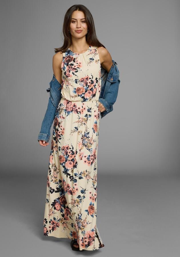 Laura Scott Zomerjurk met hoge ronde hals aan de voorkant en diepe hals aan de achterkant maxijurk - Foto 7