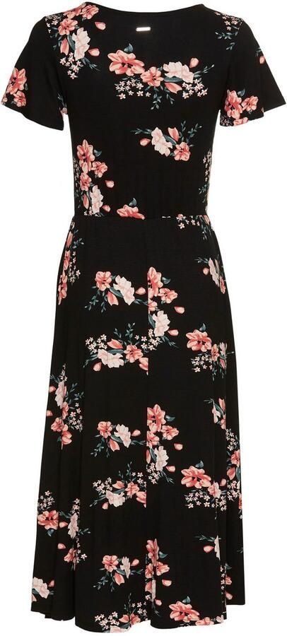 Laura Scott Zomerjurk met ro tische bloe print en rimpeling midijurk - Foto 6