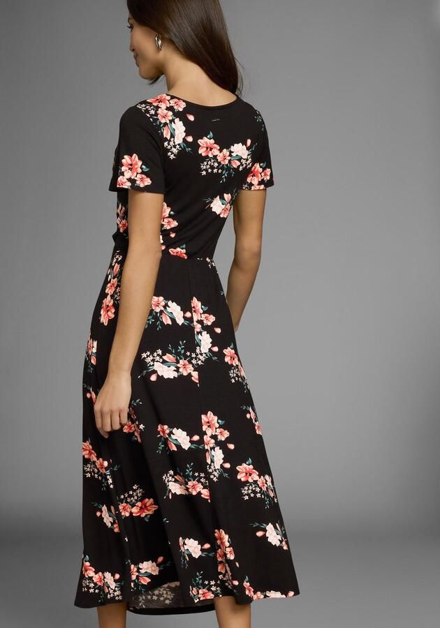 Laura Scott Zomerjurk met ro tische bloe print en rimpeling midijurk - Foto 4