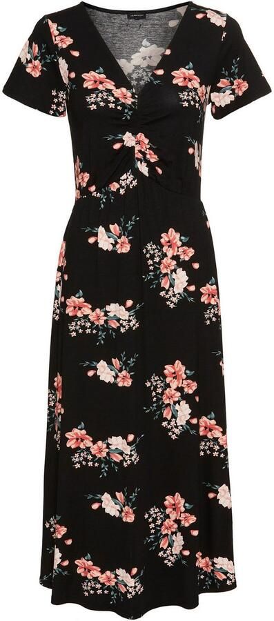 Laura Scott Zomerjurk met ro tische bloe print en rimpeling midijurk - Foto 5