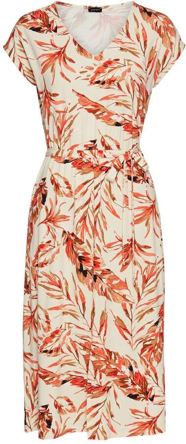 Laura Scott Zomerjurk met tropische allover print en bindband in de taille - Foto 5