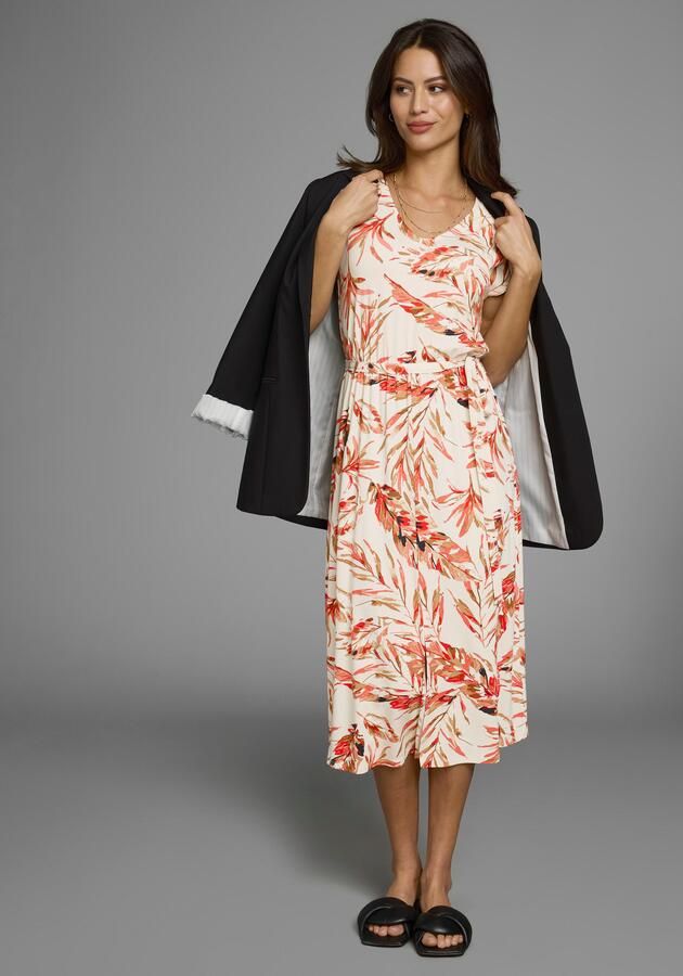 Laura Scott Zomerjurk met tropische allover print en bindband in de taille - Foto 3