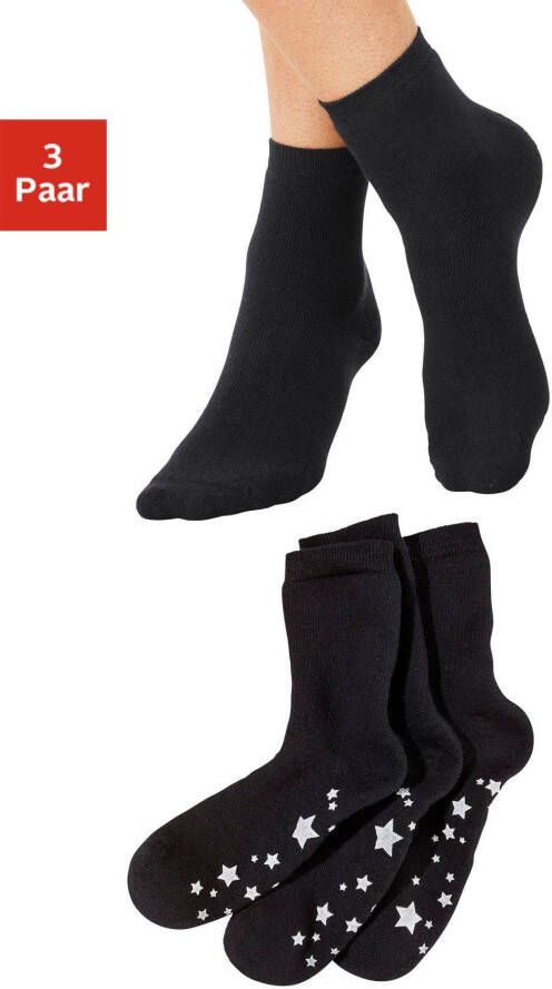 Lavana ABS-sokken met antislipzool in sterrendesign (set 3 paar)