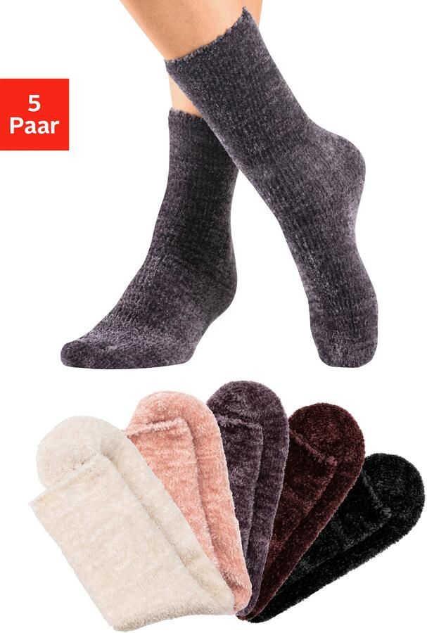 Lavana Wellness-sokken Bedsokken Bed sokken van zacht licht glanzend chenille garen (set 5 paar) - Foto 10