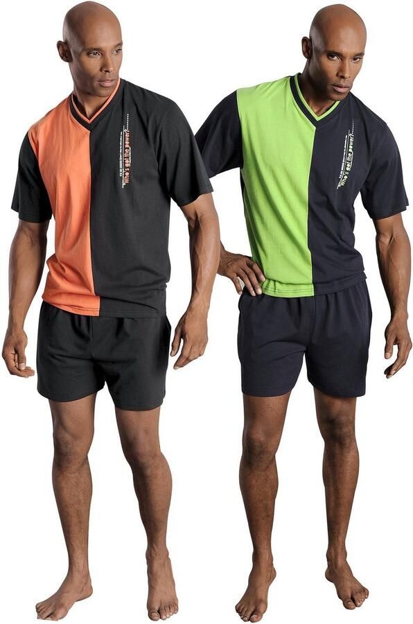 Le jogger Pyjama met 2-kleurig t-shirt (4-delig Set van 2)