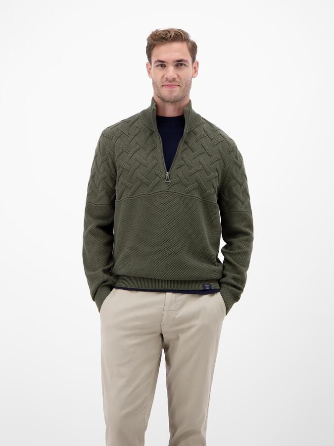 Lerros Gebreide trui met rits en opstaande kraag jacquard-structuur - Foto 3