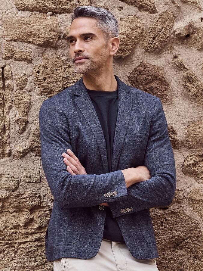 Lerros Jerseycolbert jersey blazer geruit