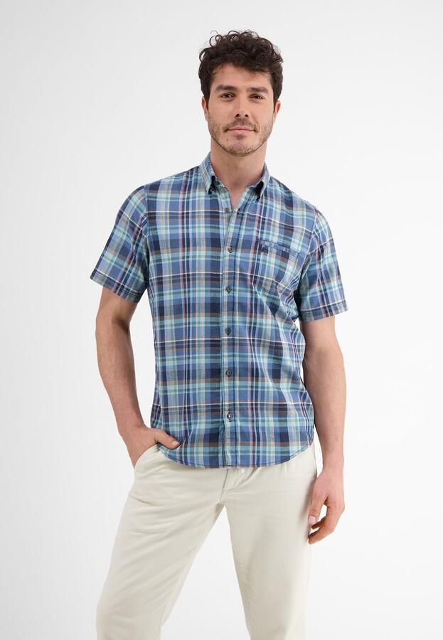 Lerros Overhemd met korte mouwen geruite halfarmhemd katoen-linnen-mix - Foto 6