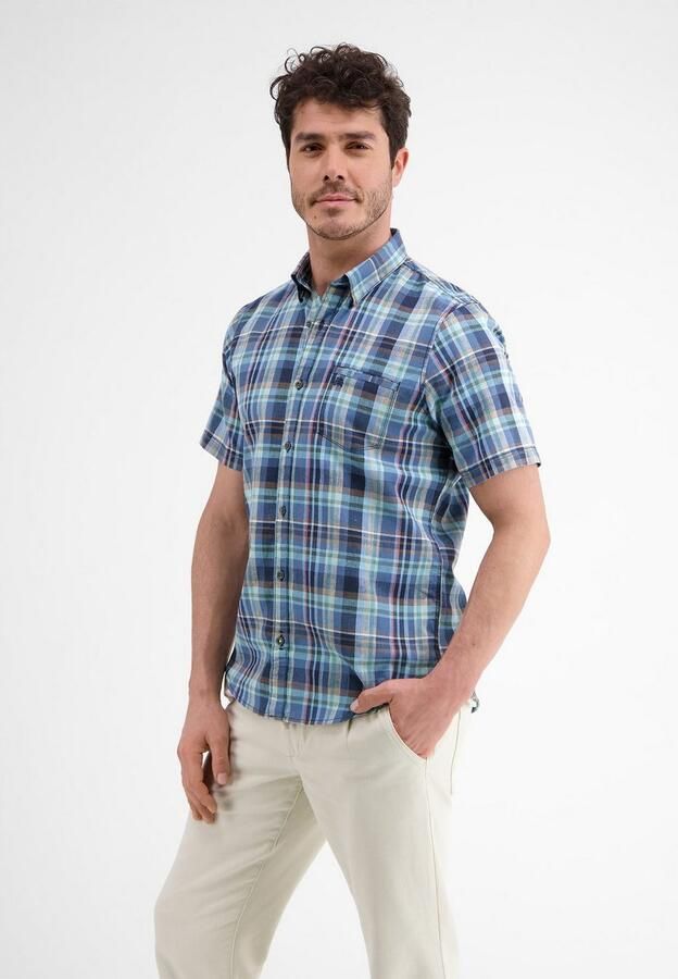 Lerros Overhemd met korte mouwen geruite halfarmhemd katoen-linnen-mix - Foto 4