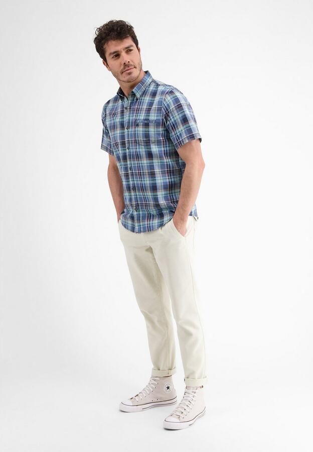 Lerros Overhemd met korte mouwen geruite halfarmhemd katoen-linnen-mix - Foto 5