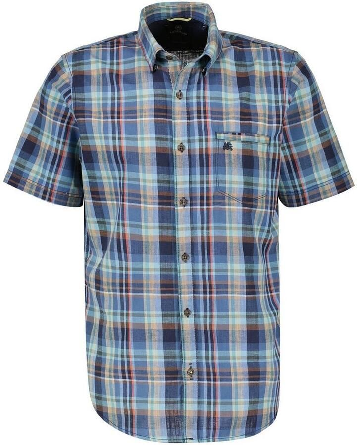 Lerros Overhemd met korte mouwen geruite halfarmhemd katoen-linnen-mix