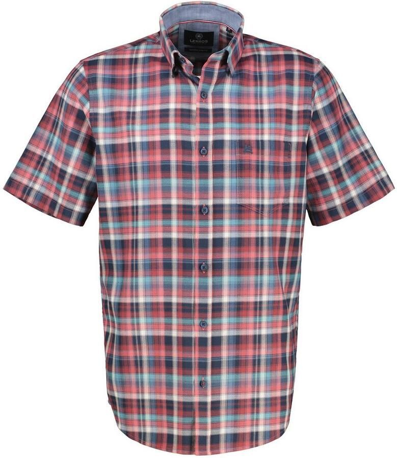 Lerros Overhemd met korte mouwen geruit halfarm overhemd in structuurkwaliteit