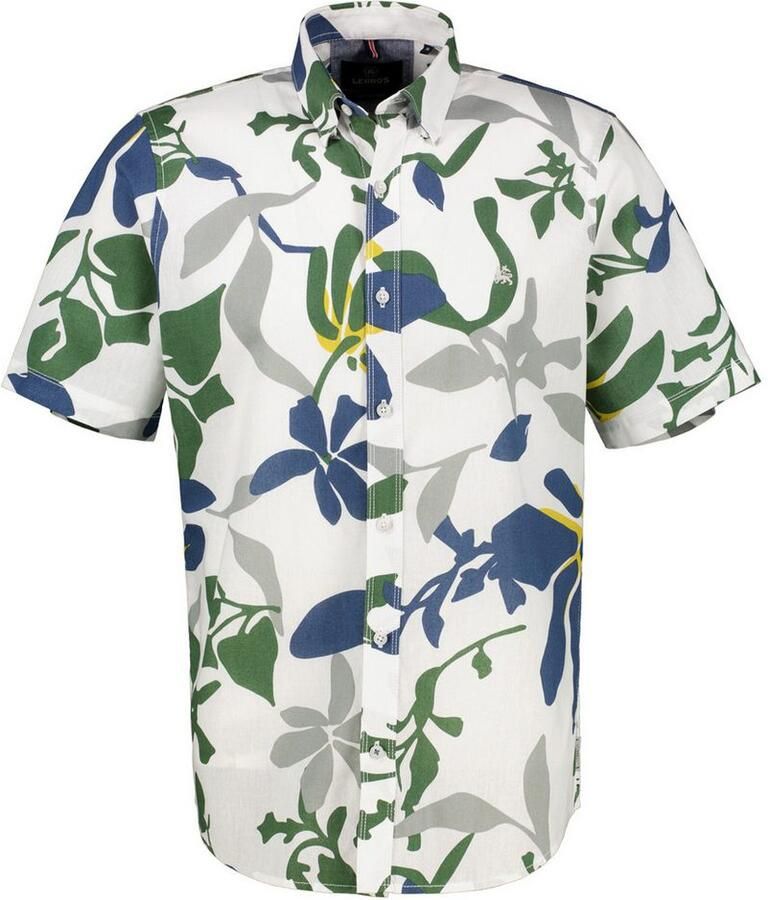 Lerros Overhemd met korte mouwen zomers katoen-linnen overhemd in grote maten