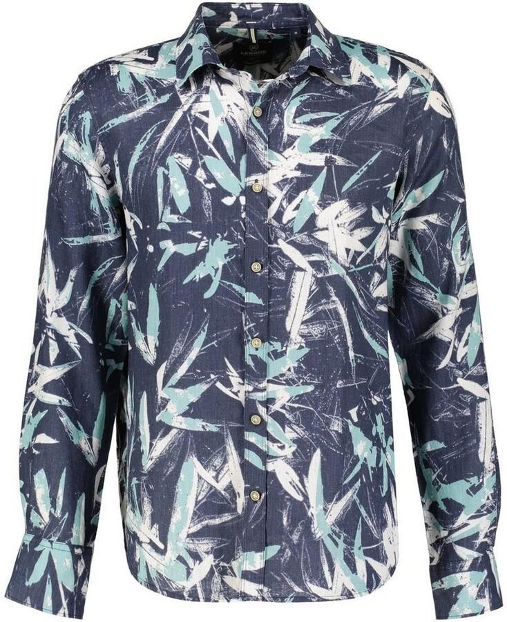 Lerros Overhemd met lange mouwen linnen overhemd met bloe druk AOP