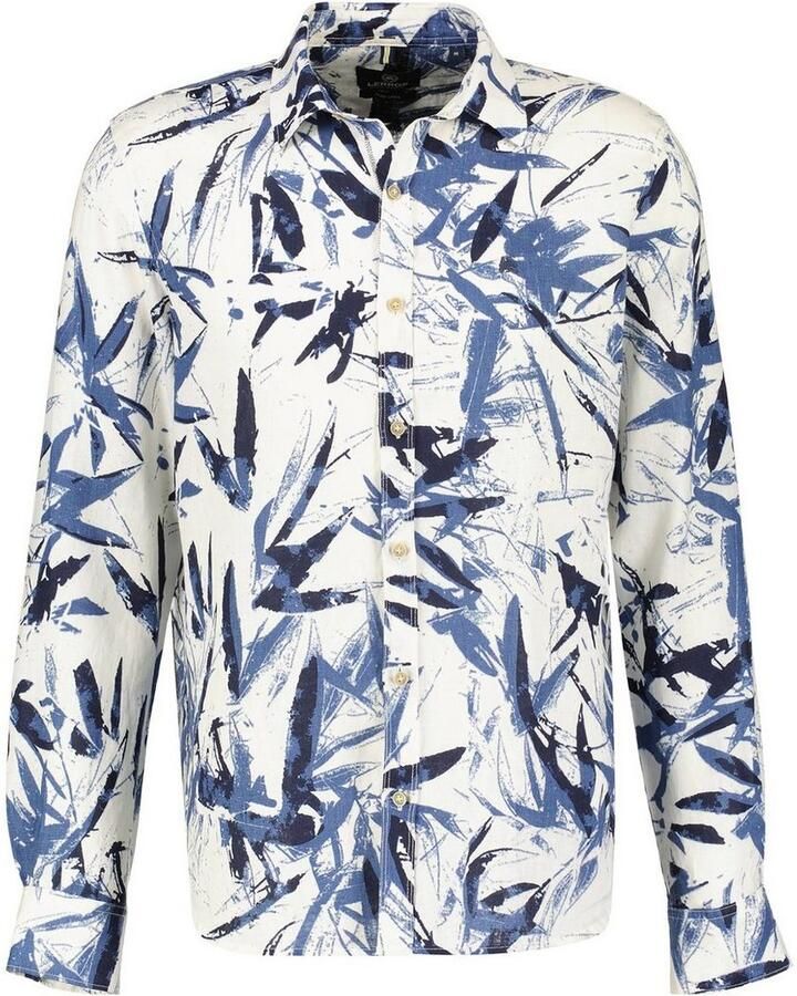 Lerros Overhemd met lange mouwen linnen overhemd met bloe druk AOP