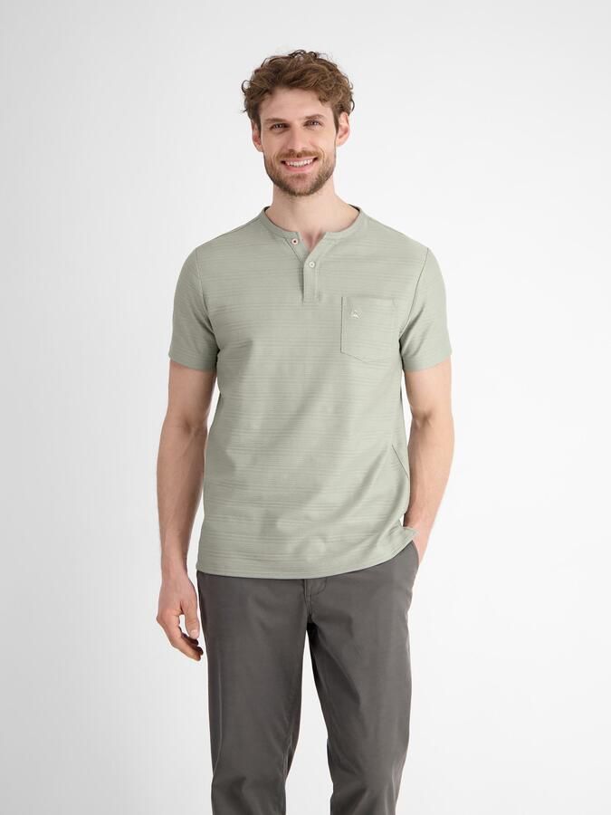 Lerros Shirt met korte mouwen met serafino-kraag en korte knoopsluiting - Foto 4