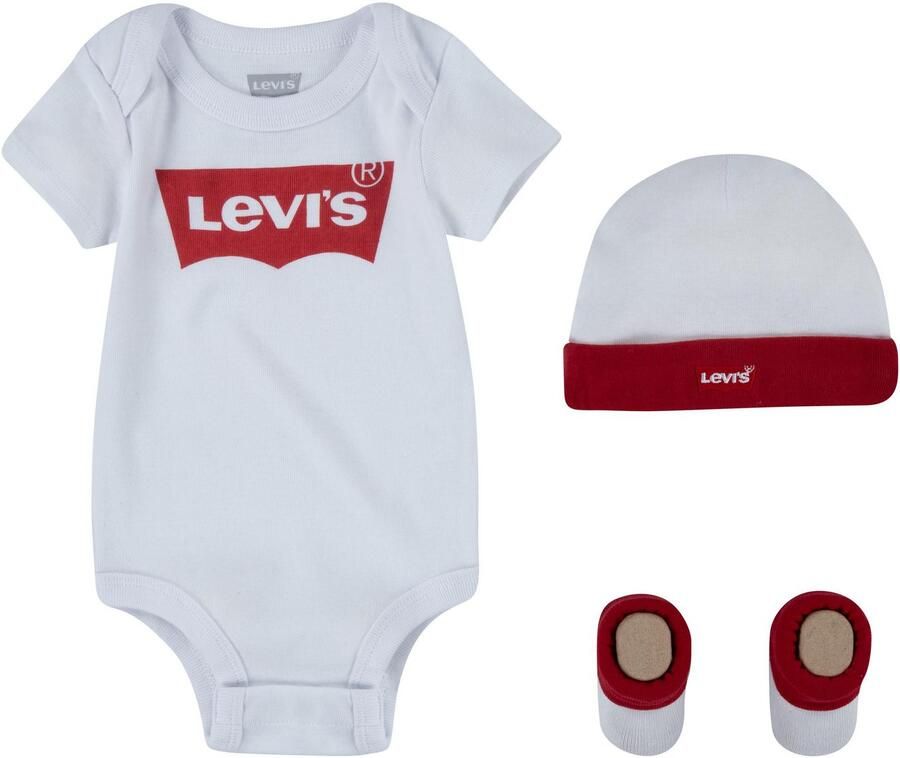 Levis Levi's Kids giftset Classic Batwing met romper wit rood Katoen Ronde hals 6-12 mnd
