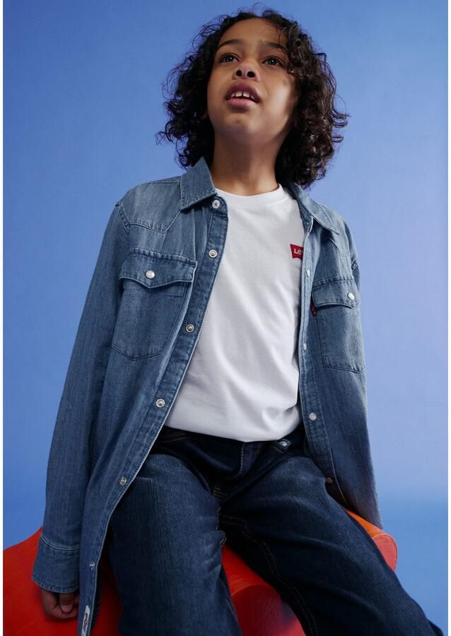 Levis Levi's Kids denim overhemd Barstow western vintage stone Blauw Effen 140 - Foto 4