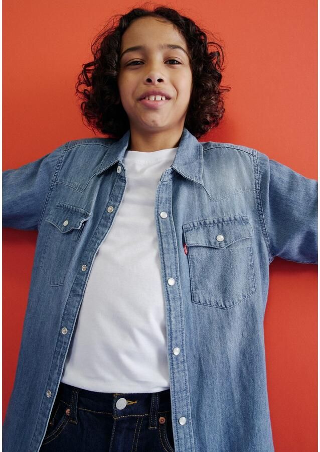 Levis Levi's Kids denim overhemd Barstow western vintage stone Blauw Effen 140 - Foto 5