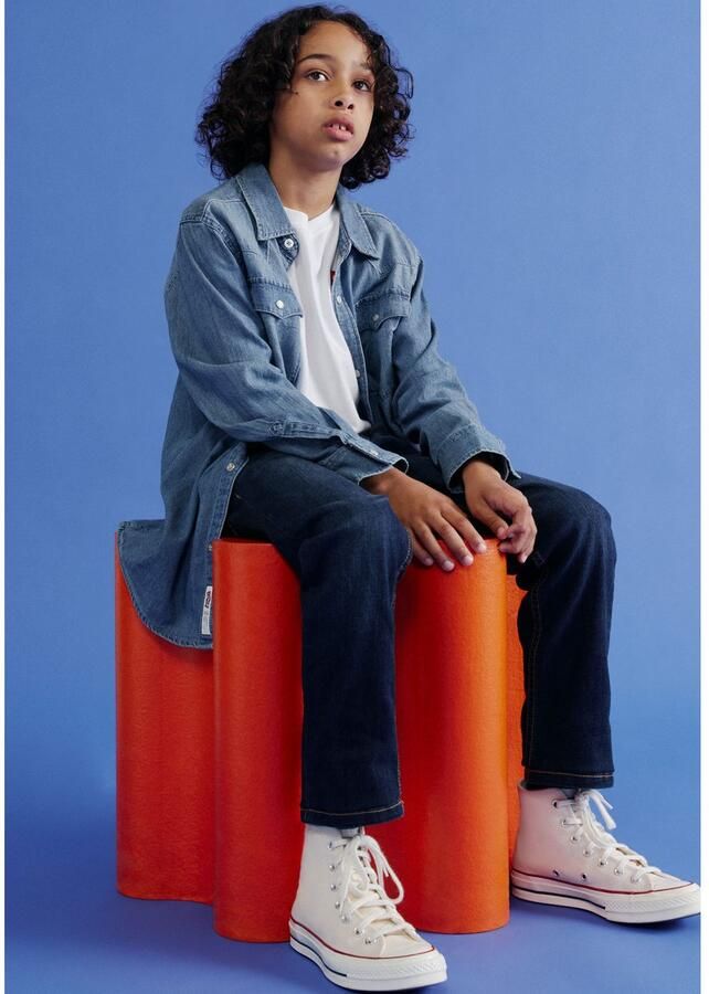 Levis Levi's Kids denim overhemd Barstow western vintage stone Blauw Effen 140 - Foto 3