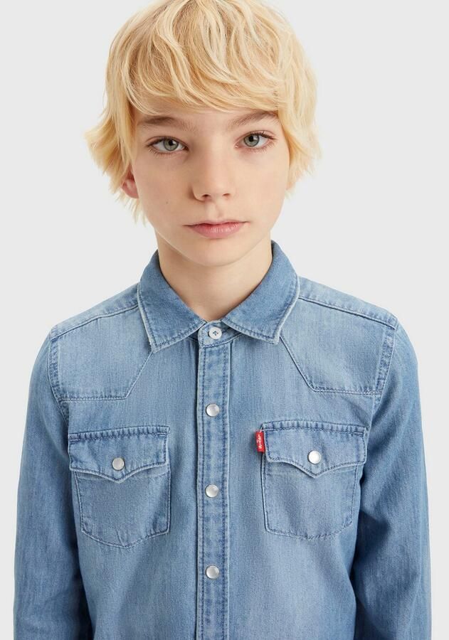 Levis Levi's Kids denim overhemd Barstow western vintage stone Blauw Effen 140 - Foto 7