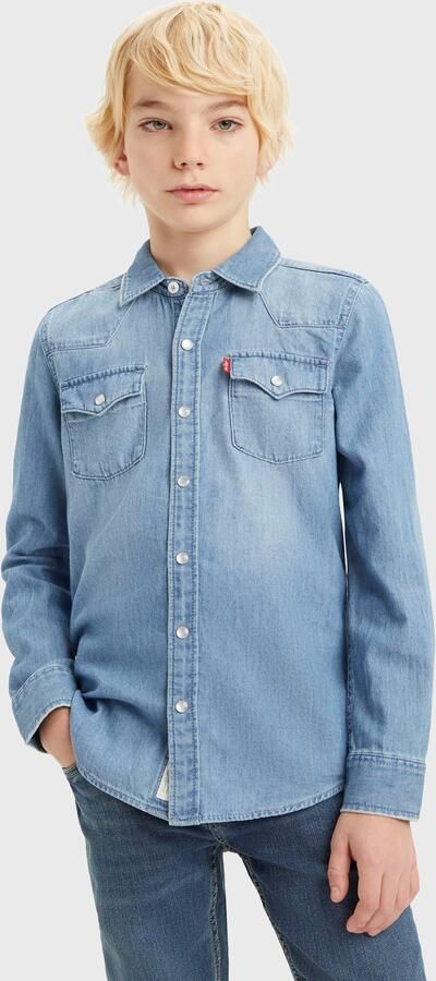 Levis Levi's Kids denim overhemd Barstow western vintage stone Blauw Effen 140 - Foto 9