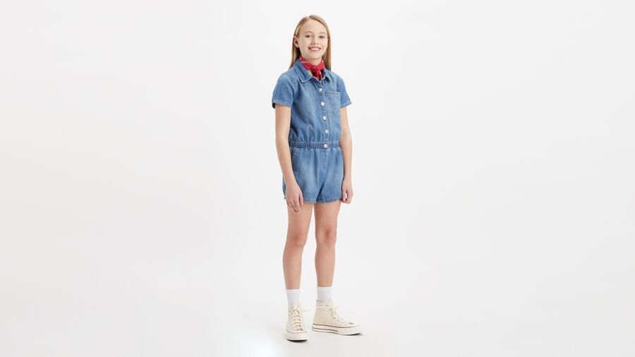 Levis Levi's Kids playsuit blauw Meisjes Denim Klassieke kraag Effen 140 - Foto 7