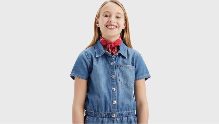 Levis Levi's Kids playsuit blauw Meisjes Denim Klassieke kraag Effen 140 - Foto 5