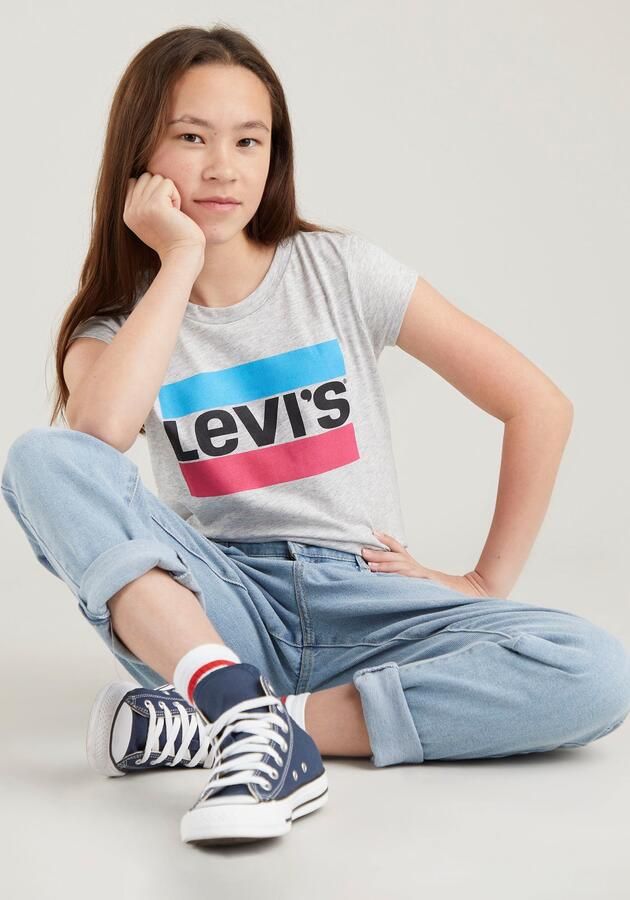 Levis Levi's Kids T-shirt met logo grijs melange roze blauw Meisjes Jersey Ronde hals 158-164 - Foto 6