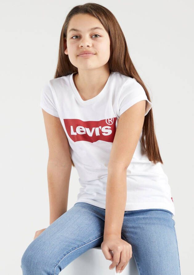 Levis Levi's Kids T-shirt BATWING met logo wit rood Meisjes Katoen Ronde hals 164