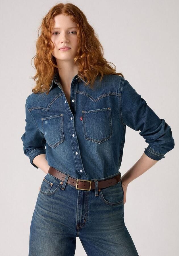 Levi's Leren riem RECTANGLE BELT met goudkleurige sluiting en logoprint - Foto 2