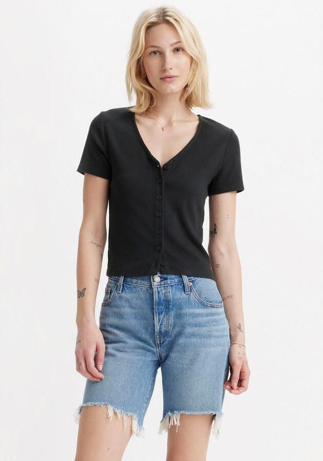 Levi's T-shirt in riblook met V-hals en knoopsluiting - Foto 4