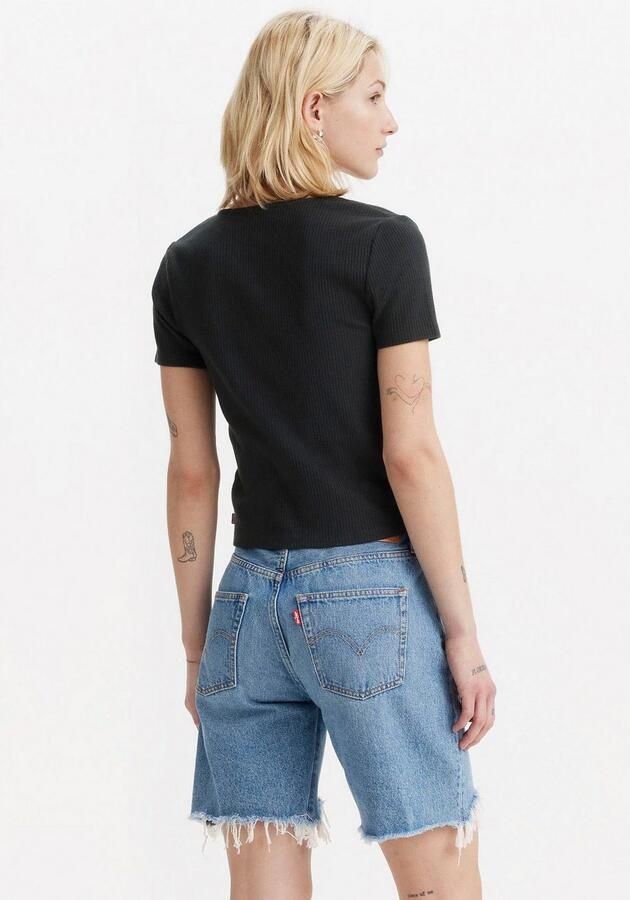 Levi's T-shirt in riblook met V-hals en knoopsluiting - Foto 3