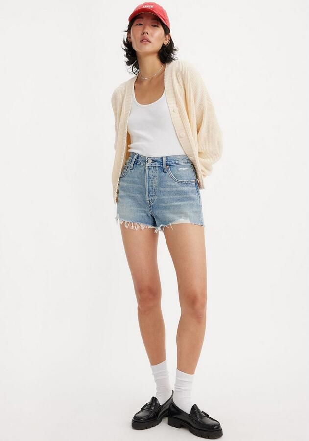 Levi's Korte regular fit jeans in destroyed-look model '501 ORIGINAL' - Foto 7