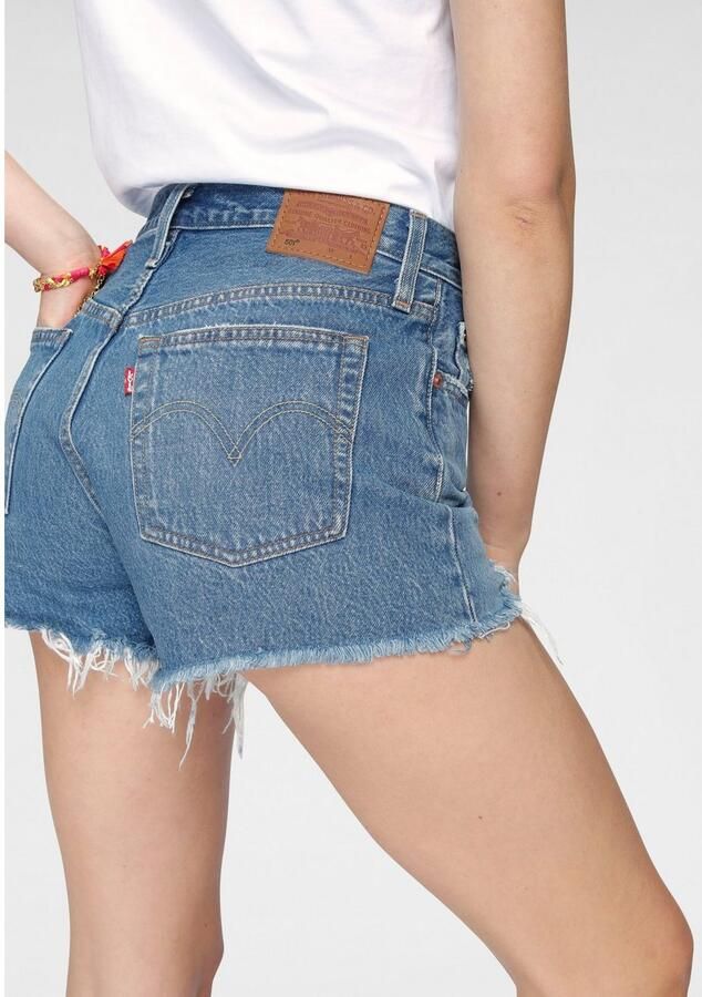 Levi's Blauwe Katoenen Jeans Broek Kort 501 5 Zakken Versleten Effect Logo Blue Dames - Foto 6