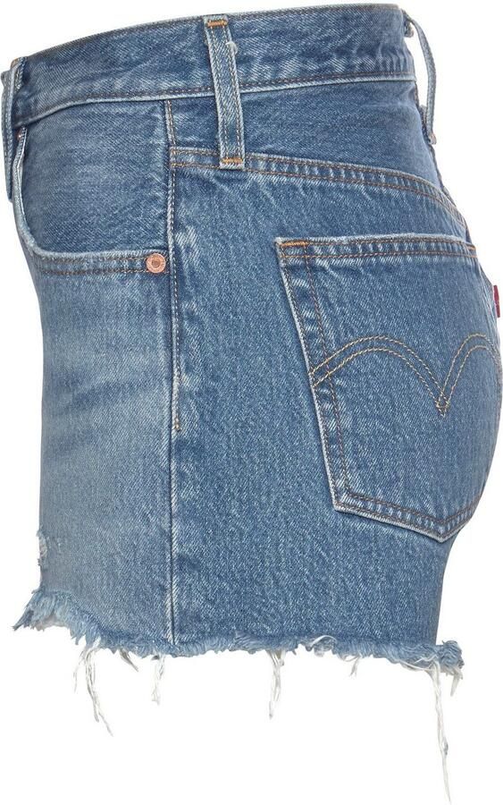 Levi's Blauwe Katoenen Jeans Broek Kort 501 5 Zakken Versleten Effect Logo Blue Dames - Foto 12