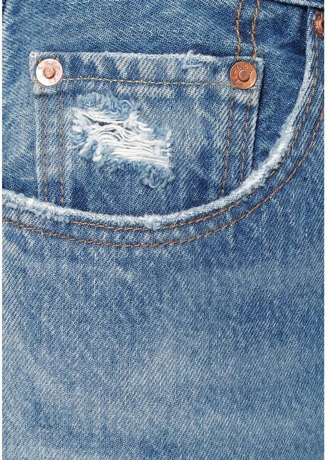 Levi's Blauwe Katoenen Jeans Broek Kort 501 5 Zakken Versleten Effect Logo Blue Dames - Foto 4
