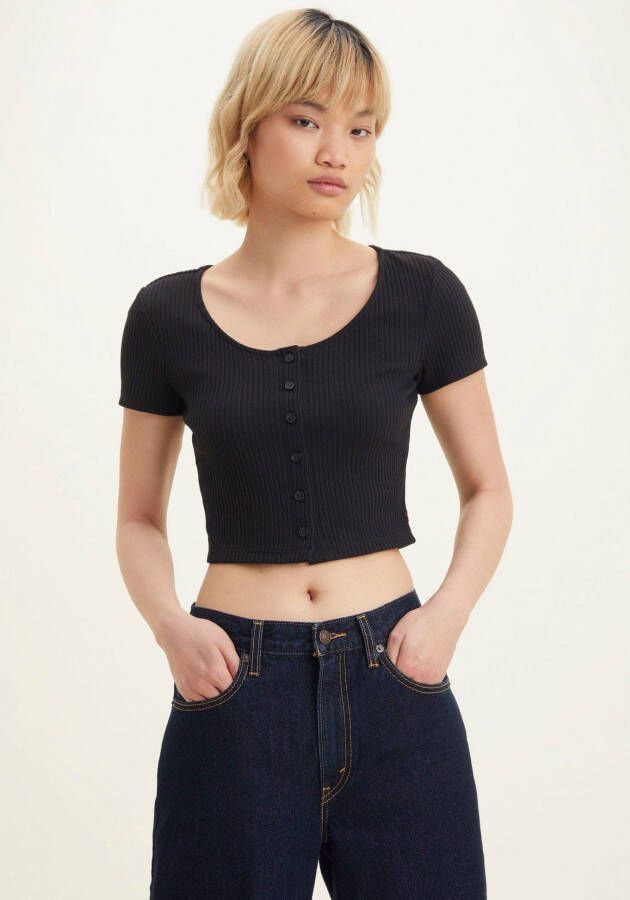Levi's Zwart Katoenen T-Shirt met Knoopsluiting Black Dames - Foto 2