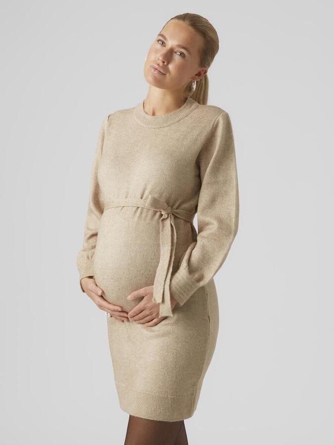 Mamalicious zwangerschapsjurk MLNEWANNE van polyester zand Beige Effen XXL - Foto 8